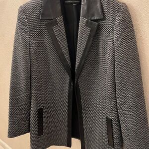 Vintage Dana Buchman Leather & Tweed Blazer with Tailored Silhouette